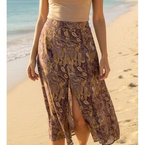 Winter Silks Wrap Skirt Womens Paisley 100% Silk Midi Y2K Boho Cottagecore Sz 14